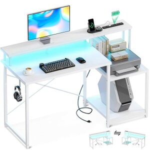 AODKデスクパソコンデスクゲーミングデスクラック&コンセント付き机pcデスク幅120cmモニター台&プリンター台付き勉強机?子LEDライト付きゲーム/在宅ワーク/オフィス用左右入れ替え対応ホ…