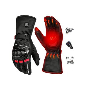 Peabownnバイク電熱グローブバイク-Usb給電車体給電冬用防水手袋、指先の加熱、皮革、防寒防風、撥水加工タッチパネル対応、衝撃吸収、革、ワイパー、クリスマス、誕生日、父のギフト人…