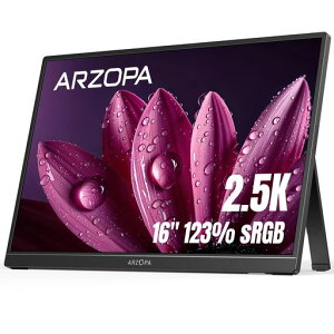 ARZOPA 16�C���` 2.5K ���o�C�����j�^�[ 2560x1600 QHD �����IPS�t���p�l�� �f�B�X�v���C 123% sRGB �L�F�� ���j�^�[ �����^�� ���^ �y��USB C/mini HDMI/�X�s�[�J�[����