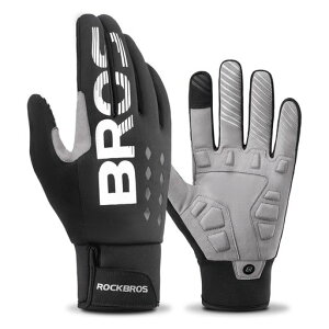 ROCKBROSサイクルグローブロードバイクグローブ防寒3Mシンサレート裏起毛自転車手袋バイク登山スキースマホ対応防風防小雨保温厚手滑り止め秋冬用メンズレディース(反射付き、ブラック…