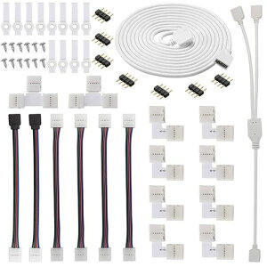 GTIWUNGLEDストリップライトコネクタSMD505010mm幅4ピンRGBLEDテープライトLタイプコネクタledテープ延長用ケーブル2分岐接続ケーブル耐高温性耐久性