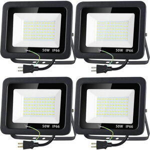 LED投光器屋外作業灯50W【4個セット】850W相当昼光色LEDチップIP66防水2Mコードアース付きプラグ屋外照明とうこうきPSE認証済