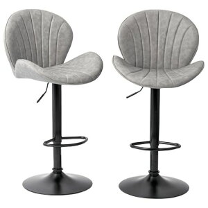 カウンターチェア2脚セットバーチェア椅子背もたれハイチェア調節可能回転足置き昇降式PUレザー座面ライトグレー