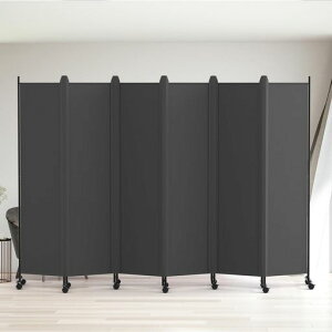 Kokoronaパーテーション間仕切り6連カバーストリップ付き自立式高さ178cm幅302cm衝立パーテーションスクリーン折りたたみ布タイプ屏風目隠し区切り衝立軽量オフィス事務所グレー