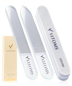 VITOMS爪やすり爪磨き(磨きムラ解消スポンジファイル付属)つめやすりつめみがき爪鑢ガラスつや出しピカピカネイルケア2種セットギフトプレゼント