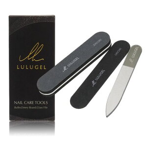 LULUGEL爪磨き3点セット艶出し爪やすりネイルケアセットネイルファイル3種ガラスファイルエメリーボードネイルバッファー説明書付き爪削り研ぎヤスリケアピカピカネイル