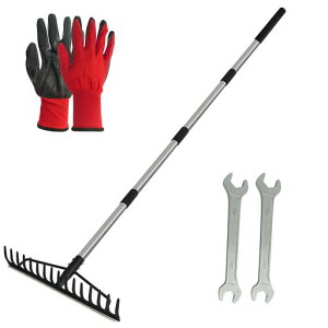 Socpuro熊手長柄158cm伸縮式レーキスチール爪ステンレス柄16本爪草刈りくまで落ち葉清掃整地作業土壌緩和庭掃除頑丈軽量草引きレーキガーデニング農業用雑草除去農具