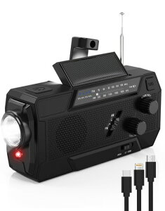 SARELLIT防災ラジオ3本ケーブル内蔵4000mAh大容量ラジオ防災FM/AM多機能懐中電灯ソーラー充電Type-C充電乾電池スマホ充電可能読書灯SOSアラームコンパクトIPX3地震津波台風停電対策