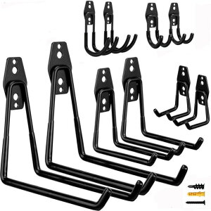 サムコスガレージフック壁掛けガレージ収納マジックテープ10個セット強力L型の重いダブルフック自転車工場用DIY工具ガーデンネジはしご/ホース/自転車/玄関/倉庫/道具収納物置取付用ツ…