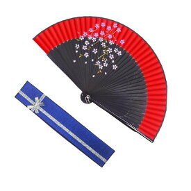 扇子木製天然竹ダンス扇子折り畳み可能花柄桜柄綺麗和風おしゃれ華やか花火大会浴衣着物和装小物お祭り猛暑対策プレゼント結婚式写真通り贈り物扇子ケース付きレディースメンズレッド