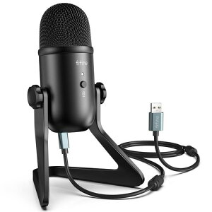 FIFINE USB�}�C�N �R���f���T�[�}�C�N �P��w���� 3.5mm�C���z���[�q�t�� ���͏o�͂̉��ʒ����\ ��]�}�C�N�X�^���h�p�x360°�����ł� AB�^�C�vUSB�P�[�u�� �p�\�R���p�}�C�N Skype Discord Zoom �c