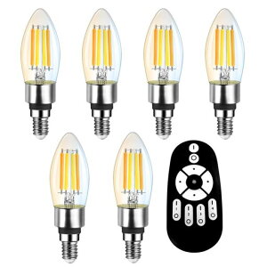 UEWITシャンデリア電球LED電球6個セット600lmB11E17消費電力4.5W(50W形相当)リモコン付き無段階調光90%省エネ燭台電球蝋燭型クリア電球エジソン電球フィラメント電球常夜灯昼光色昼白色調光調色