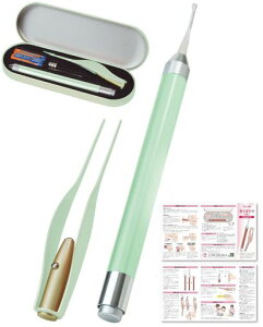 【保育士が監修】耳かきみみかき光る耳かき耳掃除ピンセット耳垢掃除みみあか子ども用子供子供用赤ちゃんLEDライト光る照明付き(グリーン)