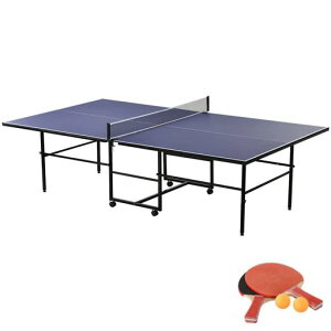 BTM卓球台ピンポン台国際規格サイズセパレート式折りたたみ移動キャスター付き家庭用ラケット2本伸縮ネットボール2個自主練ブルー練習用