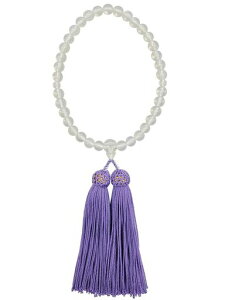 京都土屋念珠店女性用片手数珠和泉硝子(オパール色)人絹房国産手作り紙箱入-すべての宗派でご使用頂けます-