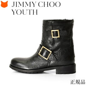 ジミーチュウ ショート ブーツ エンジニア ブーツ ムートン ファー レディース 黒 ブラック JIMMY CHOO YOUTH 正規品 ジミーチュー ゴツめ バイカー ワークブーツ ミドルブーツ ぺたんこ イタリア製