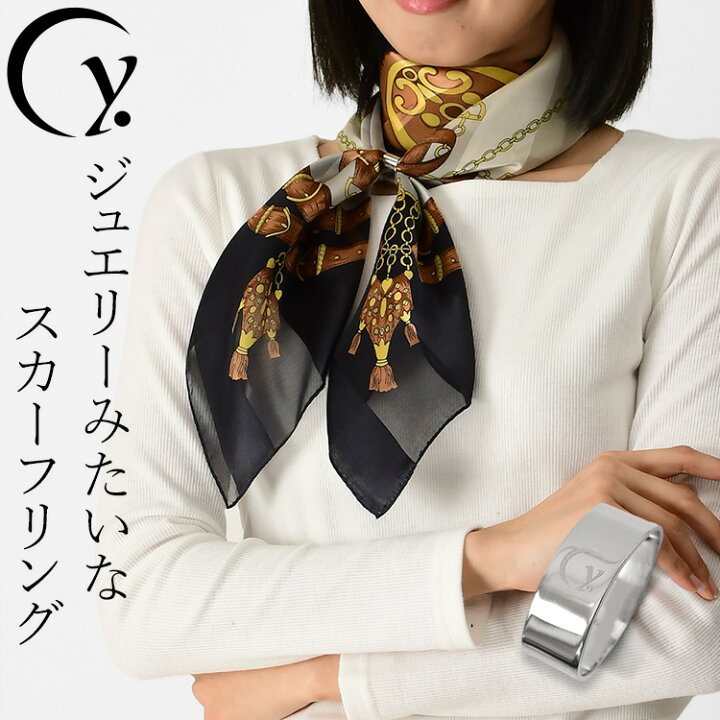 大好評】スカーフリング ストール リング ブラック 花 スカーフ留め 