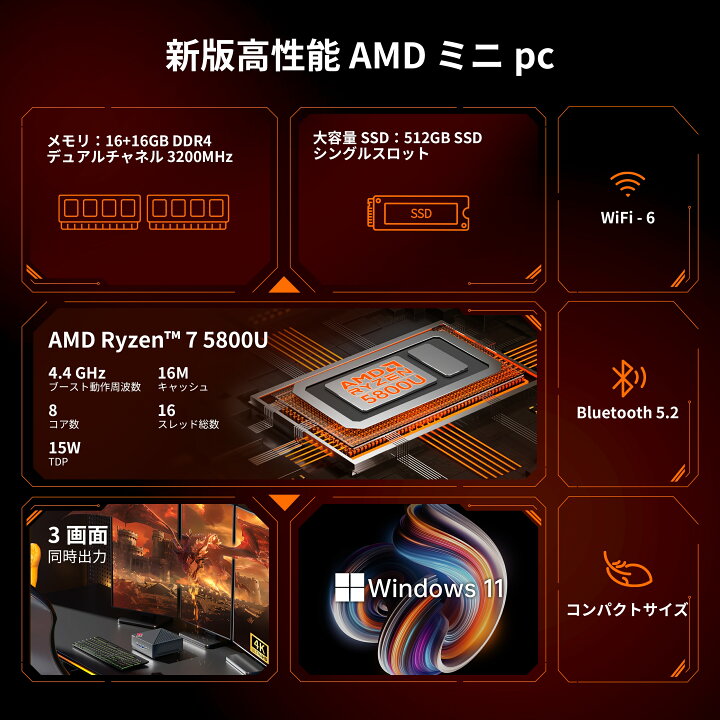 楽天市場】【期間限定12,000円オフ】 ゲーミング ミニpc ryzen7 5800u 