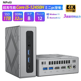【期間限定10000円OFF】ミニpc Core i5 12450H【32GB DDR4 3200MHz SSD 1TB M.2 NVMe】 最大4.4GHz mini pc WiFi6 SSD容量拡大可能 小型pc 4K@60Hz 静音 高速熱放散 ミニパソコンWindows11対応