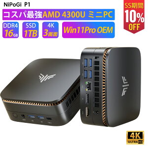 �y���K�i�v��Office�t���z�y2026������10��OFF+P5%�zNIPOGI mini pc AMD Ryzen 4300U ��������� 4C/4T �ő�3.7GHz Win11 Pro 16GB+256/512GB/1TB SSD�i�X���b�g*2 �������ESSD�ǉ�) �~�j�p�\�R�� USB3.2×6 Type-C/HDMI/DP 3��
