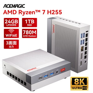 �y���Ԍ���20%�I�t�z �\�񏤕i ACEMAGIC ��̂Ђ�T�C�Y AMD Ryzen? 7 H 255 �~�jpc 4.9GHz 24GB LPDDR5 1TB SSD 4TB�܂ő��݉\ Windows11PRO 3��ʓ����o�� ��p�t�@������ ����WiFi6E Bluetooth5.2 �~�j�p�\�R�� 4K USB 