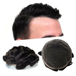 �j���p�J�c�� �g�b�v����100%�{���̖� �������E�F�[�u �ʋC�� ���[�X�l�b�g�x�[�X 8×10�e�f�C���` 8×10 Full Transparent HD French Lace Human Hair Men's Toupee PU Edge