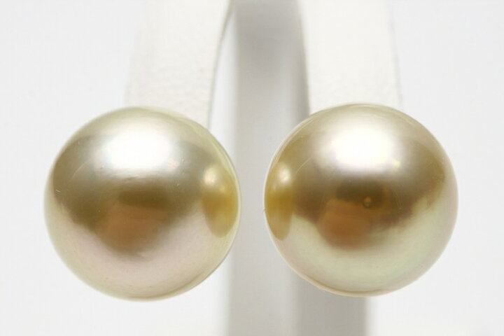 楽天市場】南洋白蝶真珠パールピアス 14mm グリーンゴールドカラー K18 