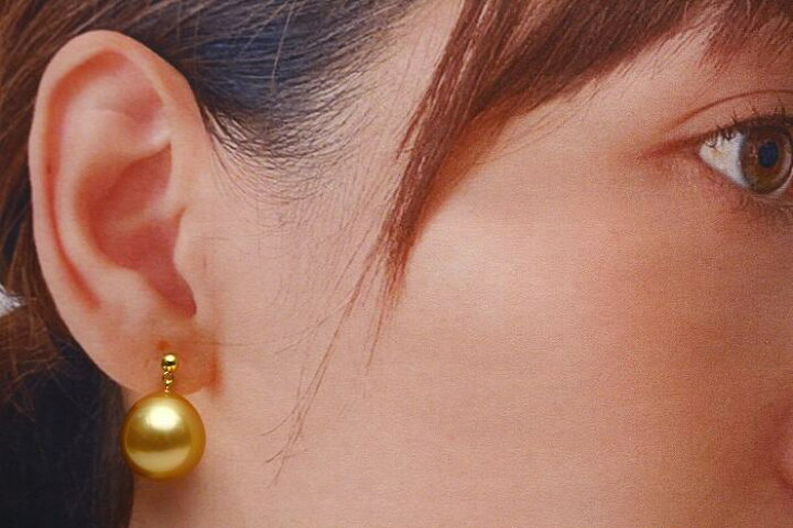楽天市場】南洋白蝶真珠パールピアス 14mm ナチュラルゴールドカラー  
