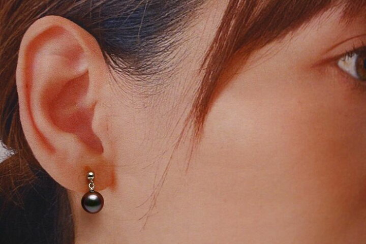 楽天市場】タヒチ黒蝶真珠パールピアス 7mm ブラックカラー K14WG製 