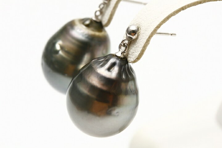楽天市場】タヒチ黒蝶真珠パールピアス 14mm グレーマルチカラー K14WG 