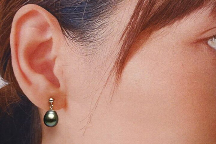 楽天市場】タヒチ黒蝶真珠パールピアス 8mm グリーンカラー K14WG製 