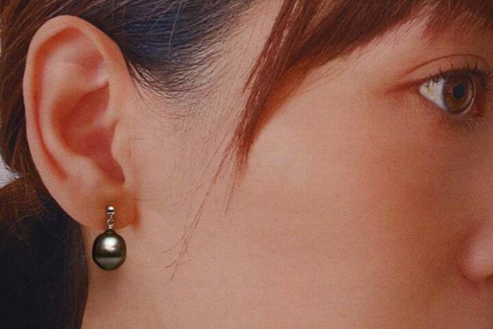 楽天市場】タヒチ黒蝶真珠パールピアス 10mm グリーンカラー K14WG製 