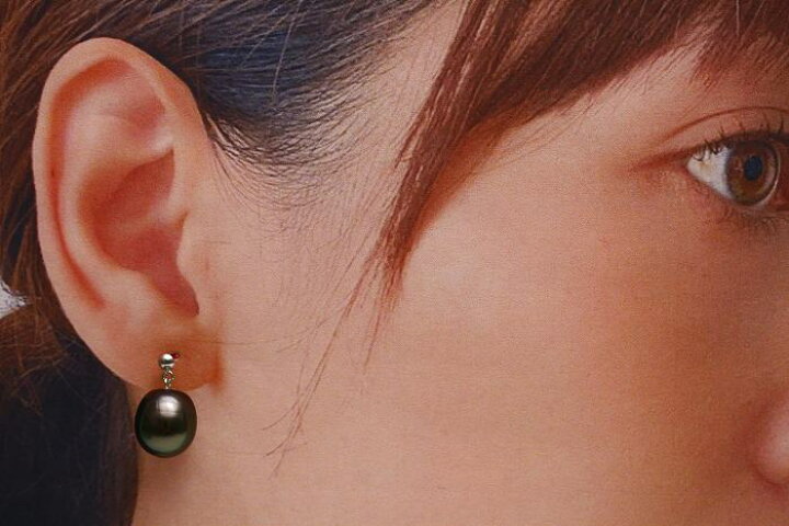 楽天市場】タヒチ黒蝶真珠パールピアス 11mm グリーンカラー K14WG製 