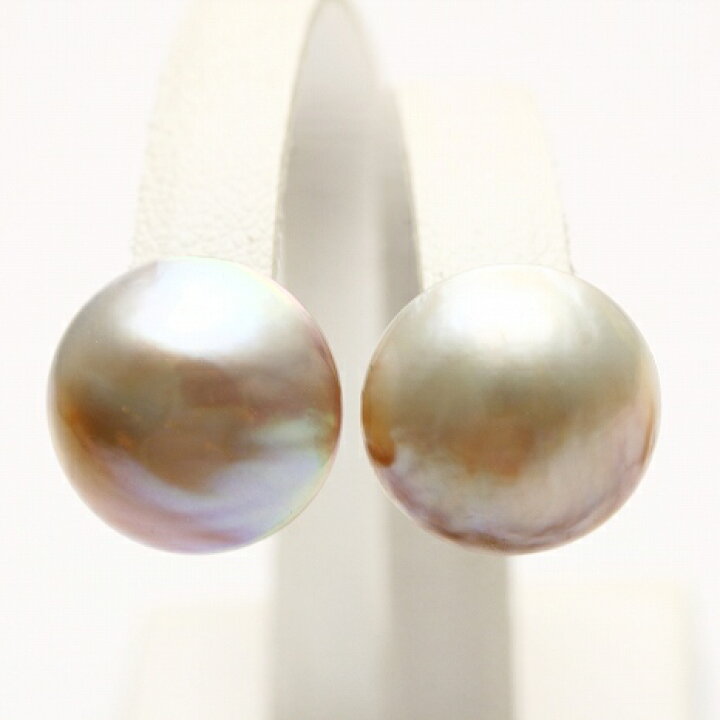 楽天市場】マベ真珠パールピアス 13mm ピンクグレーカラー K14WG製 