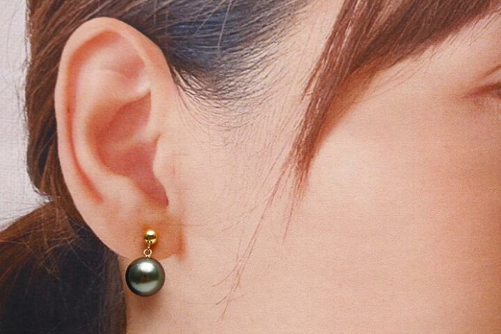 楽天市場】タヒチ黒蝶真珠パールピアス 10mm グリーンカラー K18製 