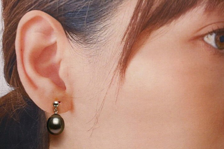 楽天市場】タヒチ黒蝶真珠パールピアス 10mm ブラックカラー K14WG製 