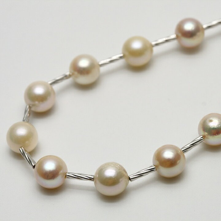 silver925 あこや真珠 ステーションネックレス 本真珠 8mm ロング 