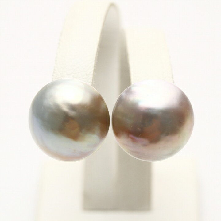 楽天市場】マベ真珠パールピアス 13mm ピンクグレーカラー K14WG 