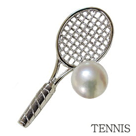 ブローチ テニスピンズ メンズブローチ テニスラケット メンズブローチ パール 真珠 ラペルピン あこや本真珠 6mm ピンブローチ TENNIS シルバーV 送料無料 人気 おすすめ カジュアル 父の日 プレゼント ギフト 自分買い