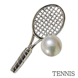 ブローチ テニスピンズ メンズブローチ テニスラケット メンズブローチ パール 真珠 ラペルピン あこや本真珠 6mm ピンブローチ TENNIS シルバーV 送料無料 人気 おすすめ カジュアル プレゼン