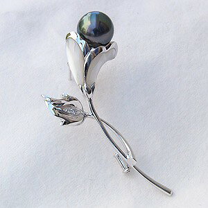 パール ブローチ フォーマル 花 真珠 パール タヒチ黒蝶真珠 ダイヤモンド 白蝶貝 11mm グリーン系 k18 ホワイトゴールド 送料無料 アンティーク調 おすすめ プレゼント ギフト ジュエリー ハ