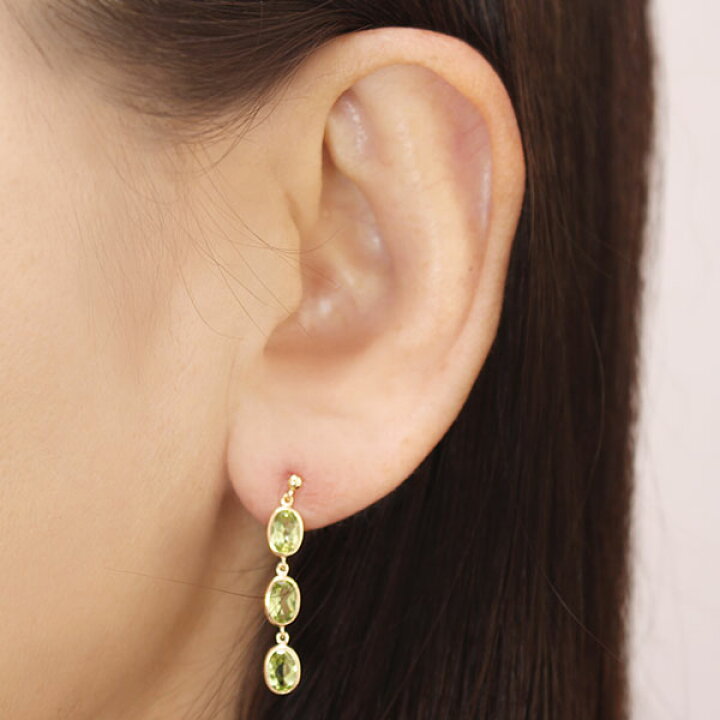 楽天市場】【10%OFF】ペリドット ピアス 3連 揺れる スタッド k18 18k 