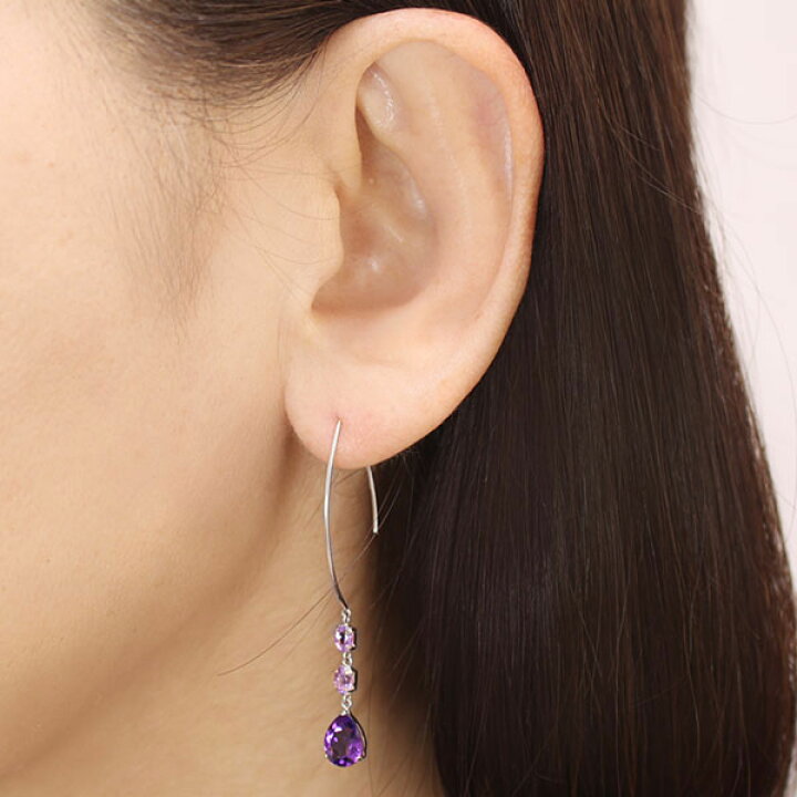 楽天市場】【10%OFF】アメジスト ピアス 3連 揺れる フックピアス 