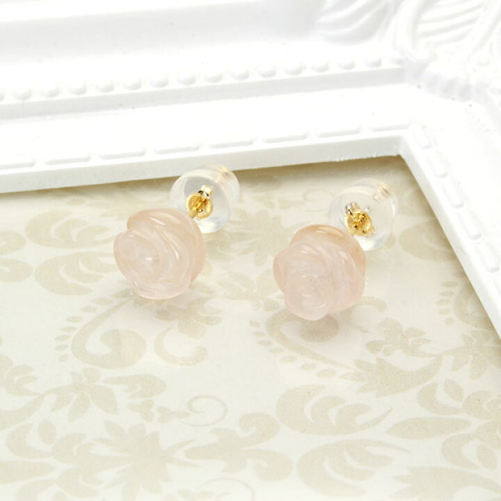 楽天市場】ローズクォーツ ピアス 薔薇 ローズ ばら バラ スタッド k18 