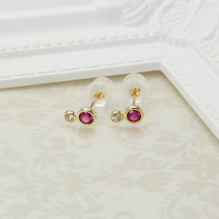 楽天市場】【10%OFF】ルビー ピアス スタッド ダイヤモンド 0.06ct k18 