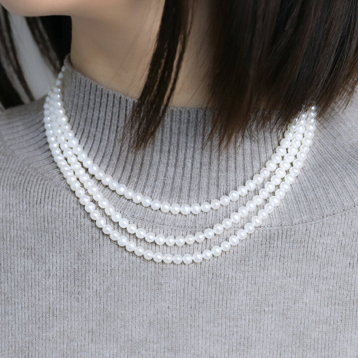 楽天市場】パール ロング ネックレス 2連 3連 淡水真珠 5mm 5.5mm 