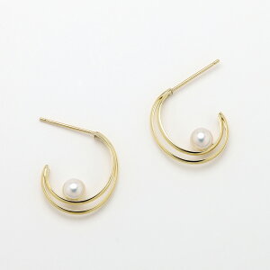 あこや 本真珠 フープ風 ピアス スタッド k18 18金 アコヤ パール 三日月 ムーン ゴールド イエロー ホワイト 両耳 レディース 可愛い 上品 即日発送(YG1点) 送料無料 プレゼント ギフト ジュエ