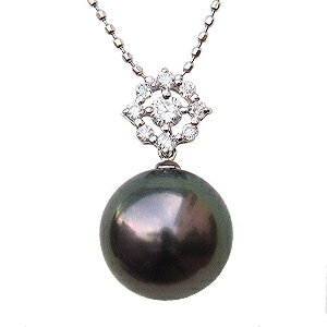 パール 真珠 パールペンダントネックレス ブラックパール 黒真珠 10mm タヒチ黒蝶真珠 ダイヤモンド 0.16ct ホワイトゴールド k18 誕生日 パーティー 2次会 送料無料 人気 プレゼント ギフト ジ