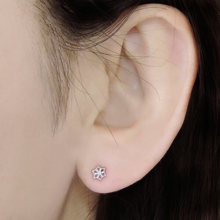 楽天市場】雪の結晶 ピアス ダイヤモンド k18ホワイトゴールド 0.016ct 