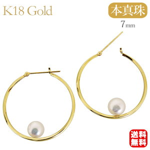 パール ピアス フープピアス 真珠ピアス 18金 18k 18k イエローゴールド 普段使い シンプルデザイン 本真珠 あこや アコヤ 7mm ペア レディース サークルピアス カジュアル フォーマル プレゼン
